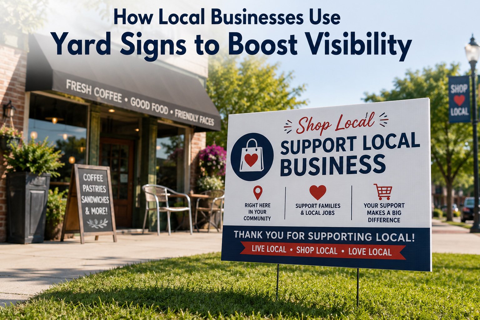 Custom yard signs helping local businesses increase visibility in a neighborhood.