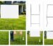 Custom corrugated plastic yard signs installed on a lawn with metal H-stakes.