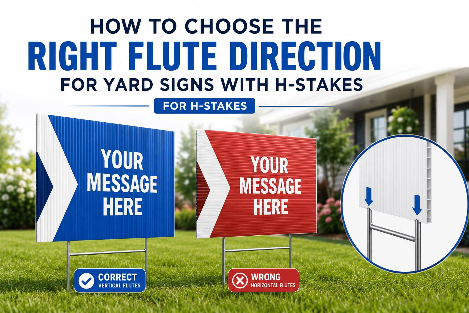 Vertical coroplast flute direction for installing a yard sign with an H-stake
