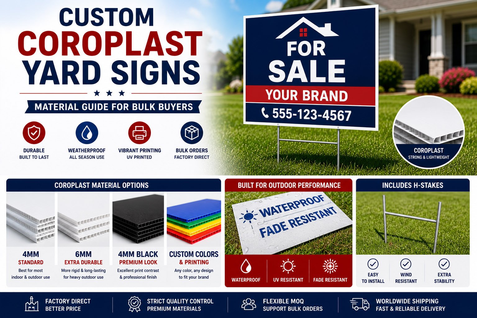 custom coroplast yard signs made from corrugated plastic material for bulk orders