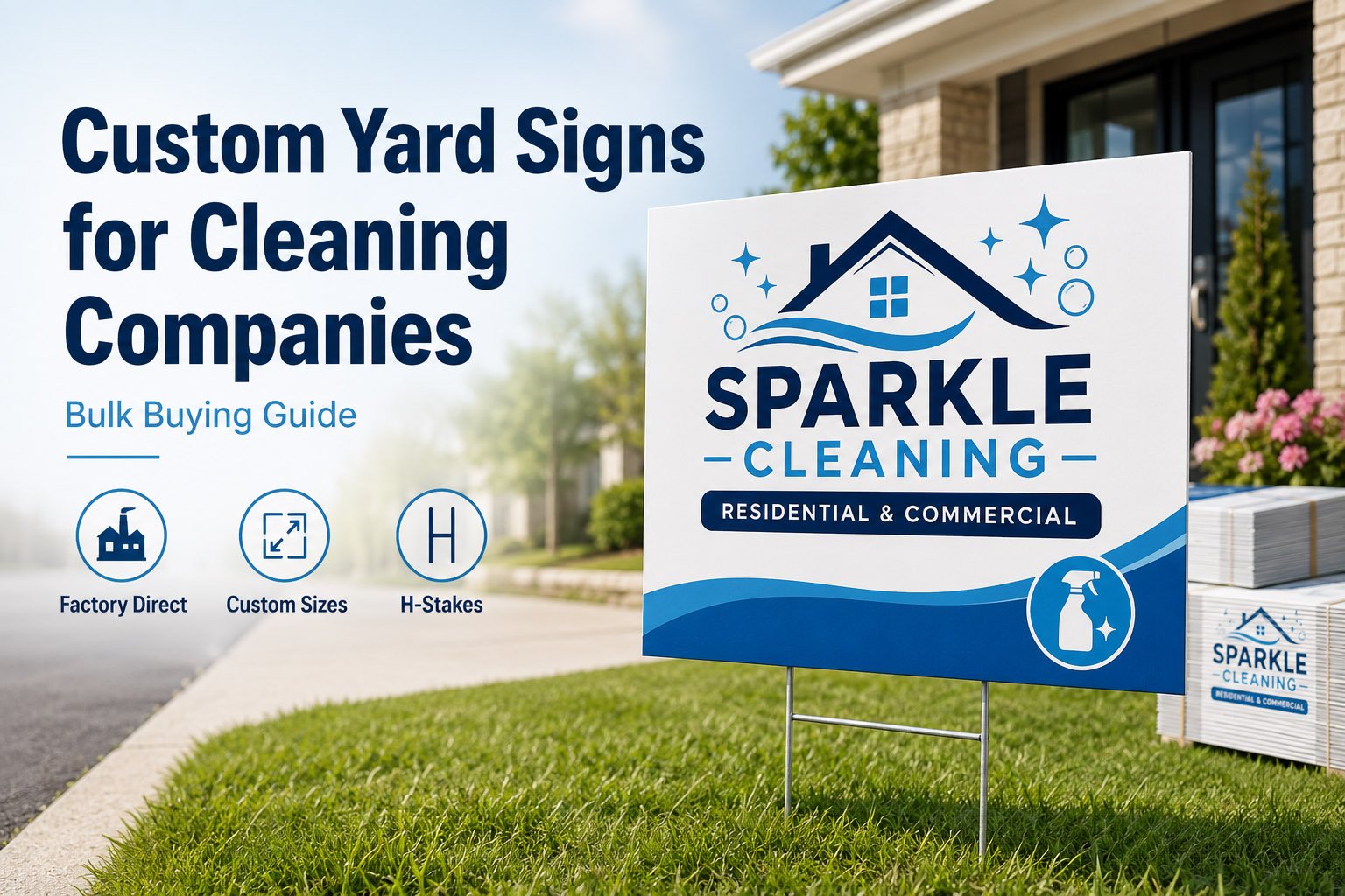 Custom yard signs for cleaning companies promoting local cleaning services with H-stakes