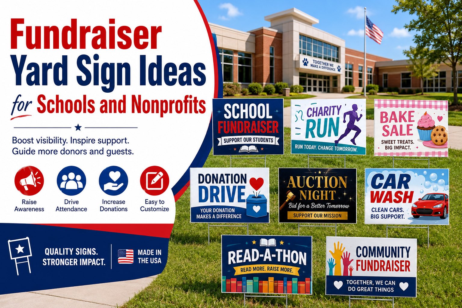 custom fundraiser yard signs for school nonprofit and charity events