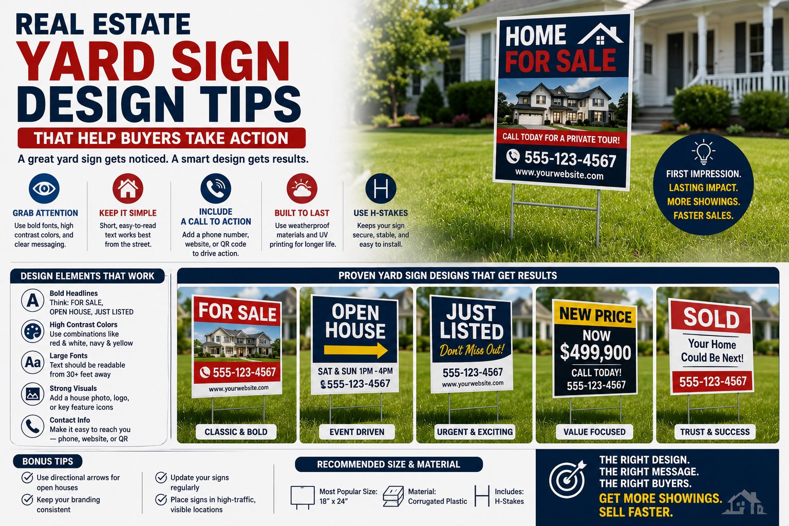 real estate yard sign design with agent branding and contact details