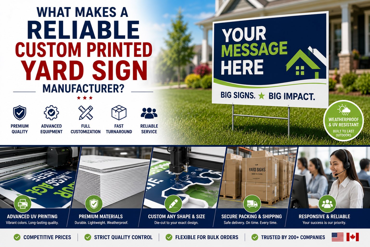 custom printed yard sign manufacturer producing bulk corrugated plastic signs with H-stakes