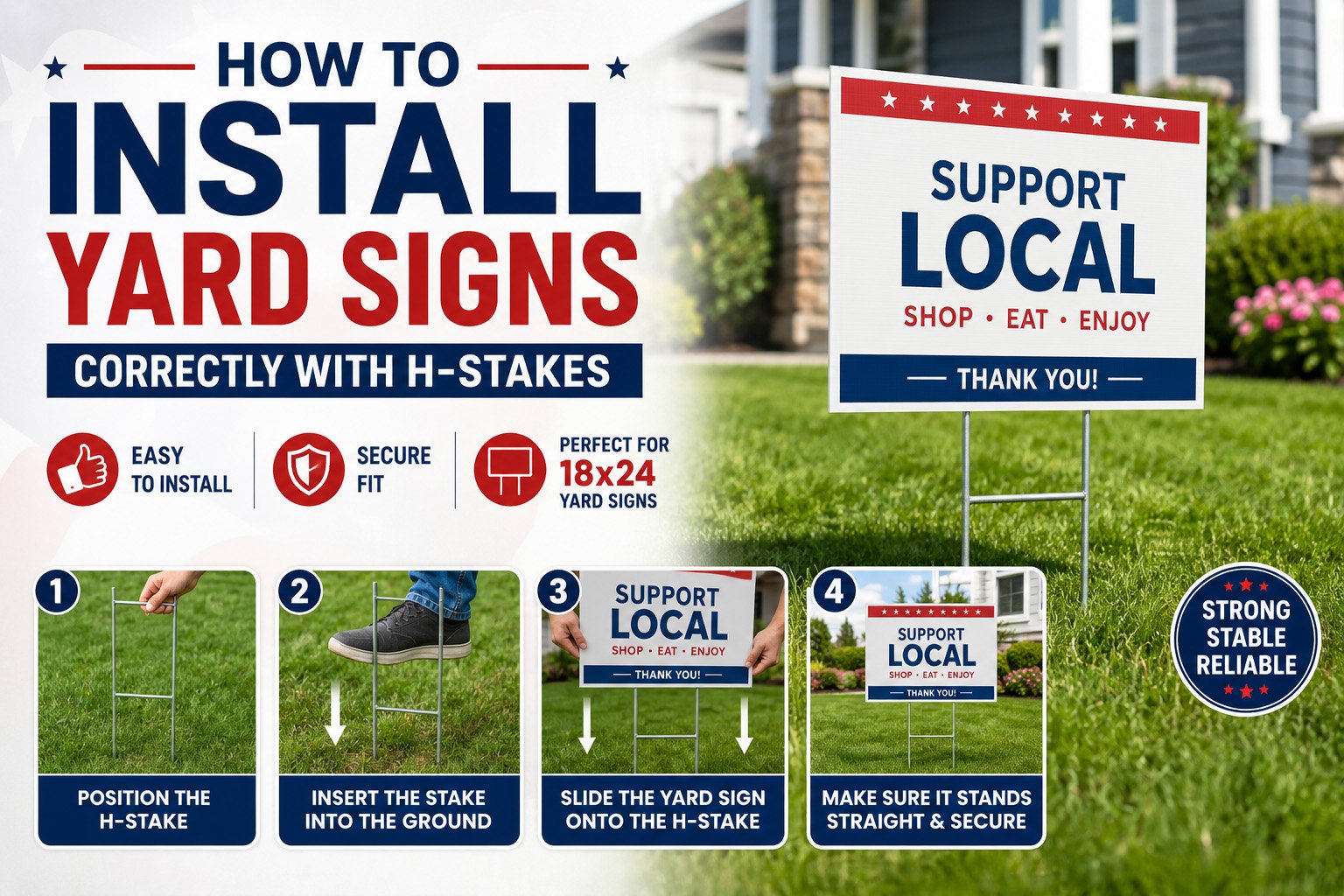 how to install corrugated plastic yard signs with H-stakes