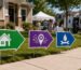 Custom corrugated plastic directional arrow yard signs with H-stakes