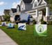 Custom yard signs placed across a neighborhood for a local lawn care service campaign