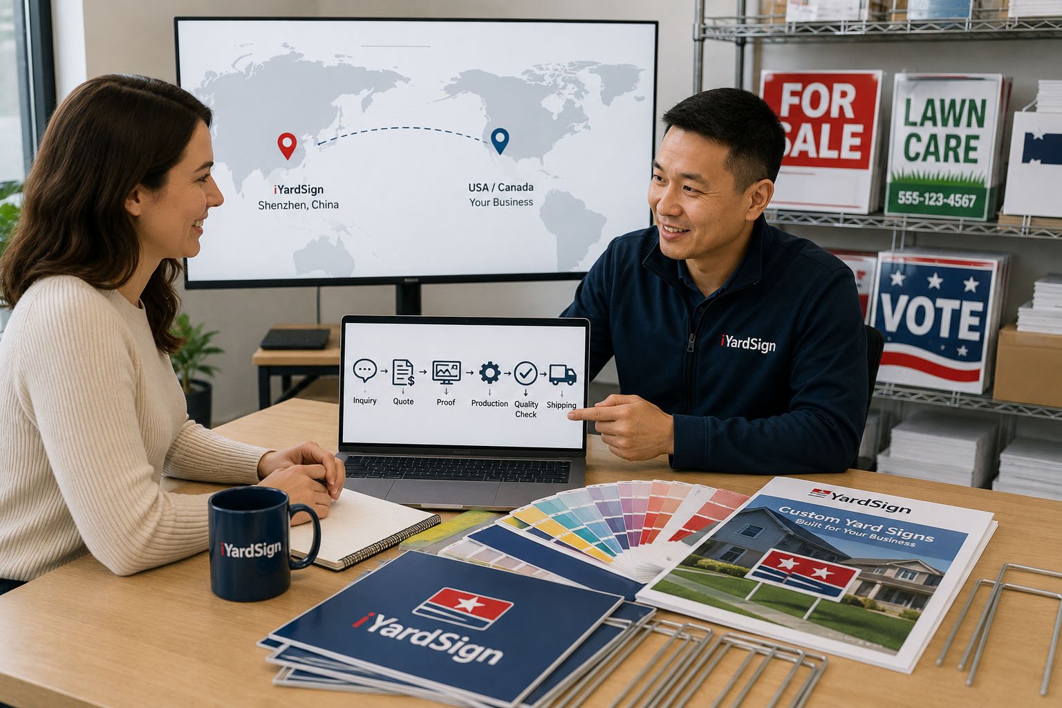 iYardSign China custom yard sign factory team supporting US and Canadian business buyers