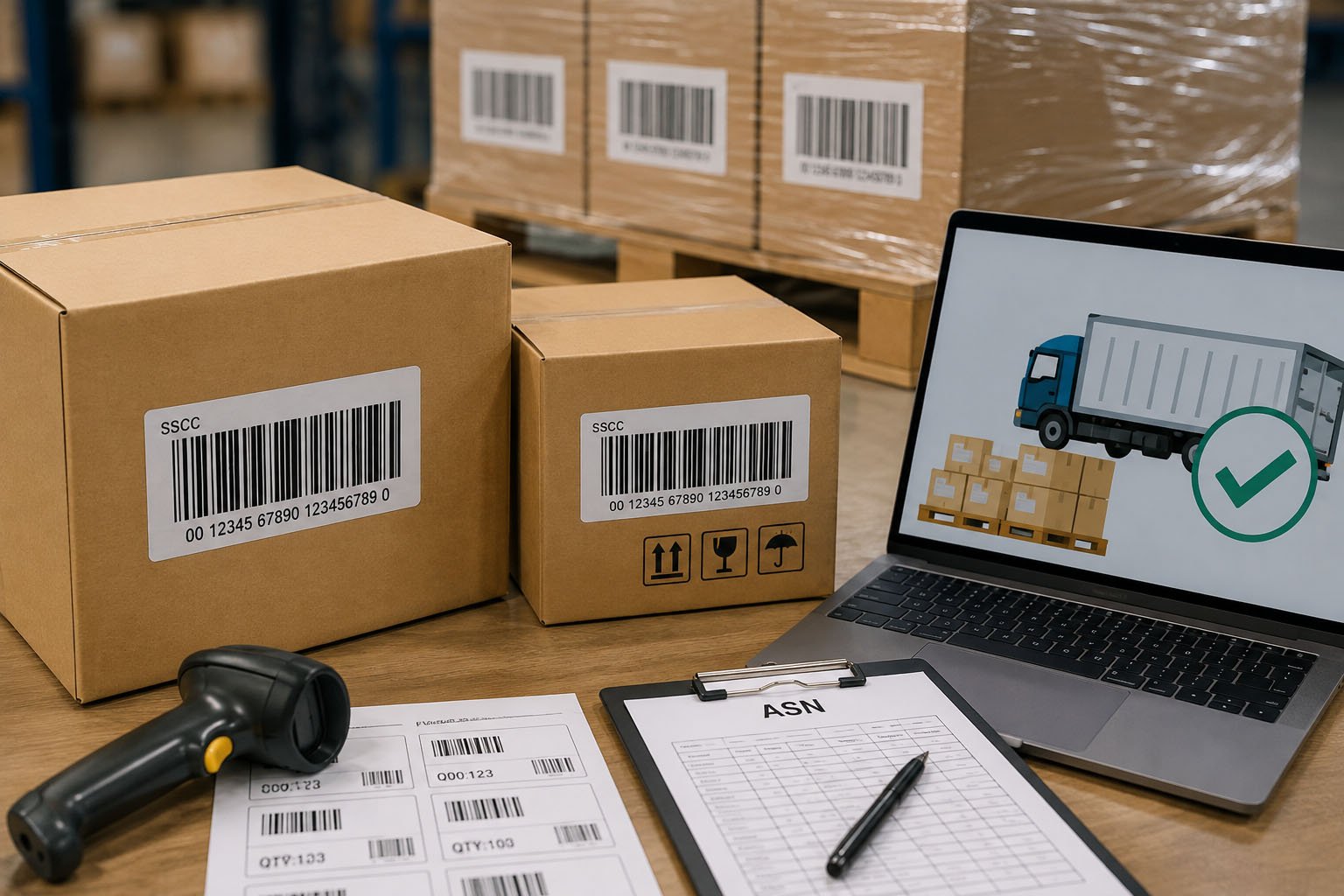 Labeled cartons and pallets prepared for a bulk yard sign distribution center delivery