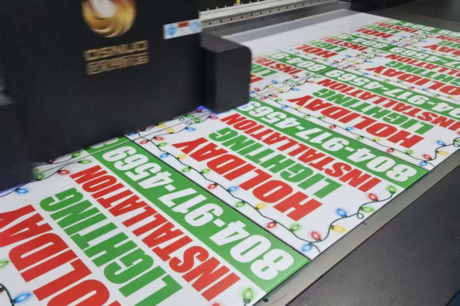 Yard sign color consistency check during bulk UV printing of corrugated plastic signs